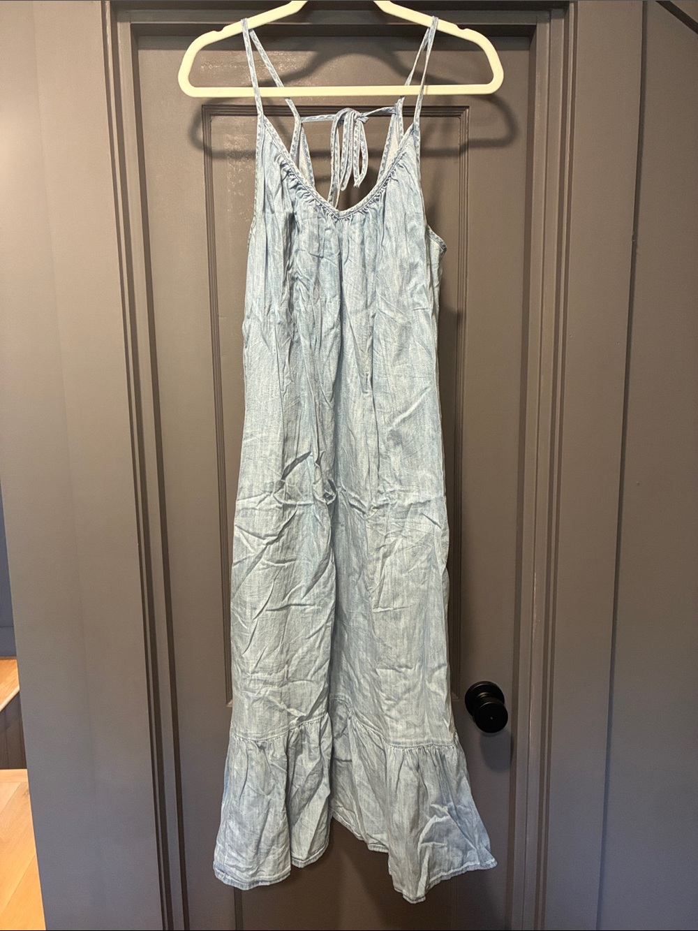 GAP Light Blue Denim Maxi Dress with Spaghetti Straps